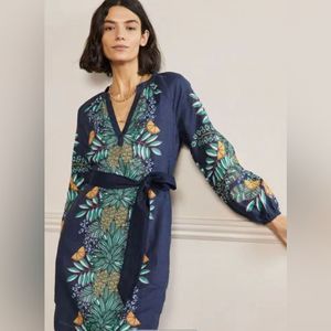 Boden Linen Casual Dress Navy Belted Pimeapples Size 14
